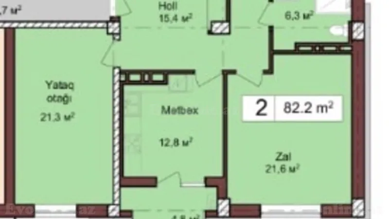 Satılır 2 otaqlı Mənzil Yeni tikili 82.2 m² Əhmədli m. - şəkil 4