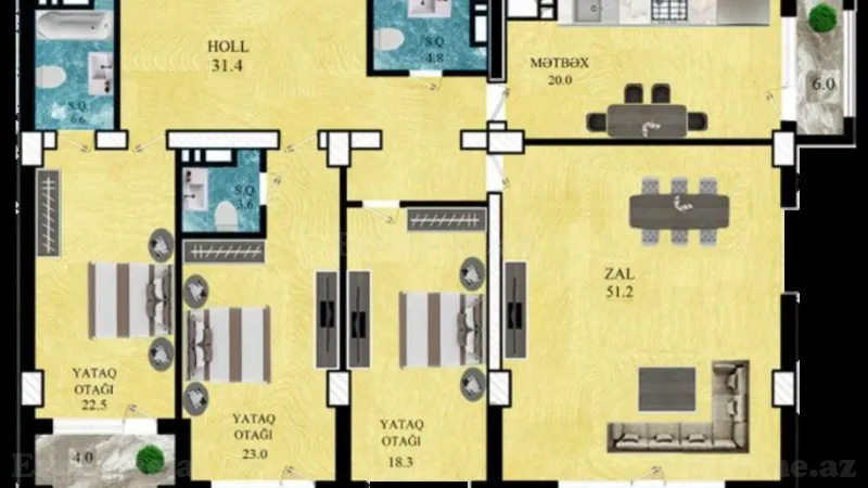 Satılır 4 otaqlı Mənzil Yeni tikili 194.9 m² 28 May m. - şəkil 5