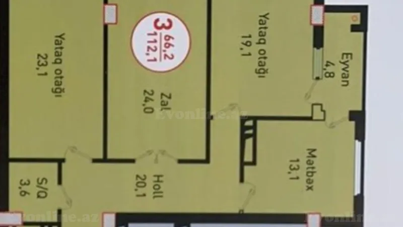 Satılır 3 otaqlı Mənzil Yeni tikili 112.1 m² 9-cu mikrorayon