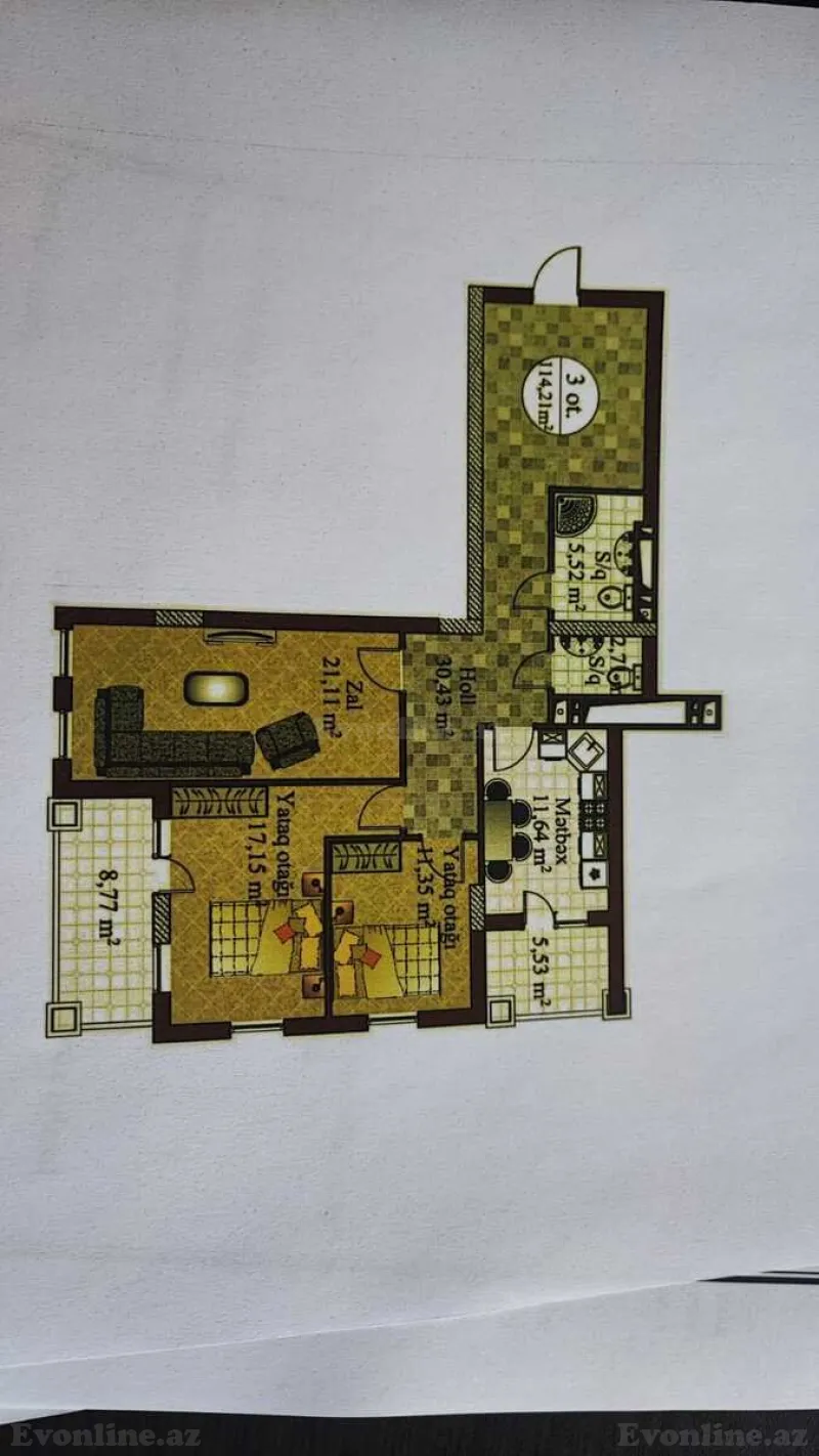Satılır 3 otaqlı Mənzil Yeni tikili 114 m² Nizami m. - şəkil 2