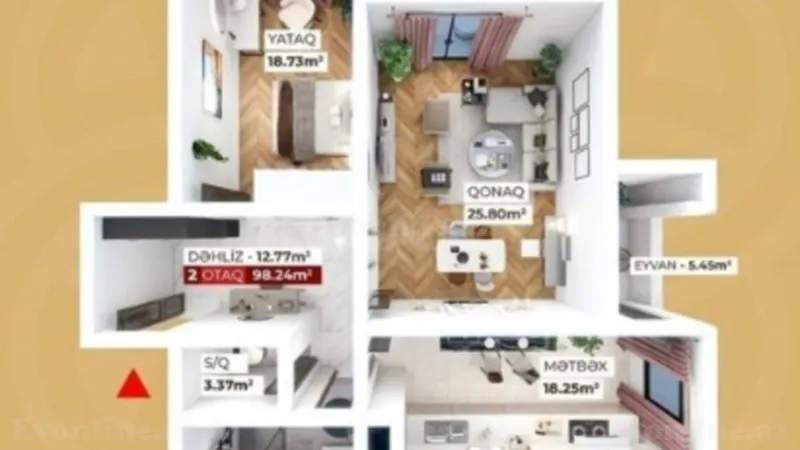 Satılır 2 otaqlı Mənzil Yeni tikili 98.2 m² Massiv V - şəkil 4