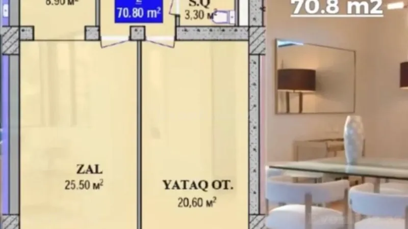 Satılır 2 otaqlı Mənzil Yeni tikili 70.8 m² 28 May m. - şəkil 2