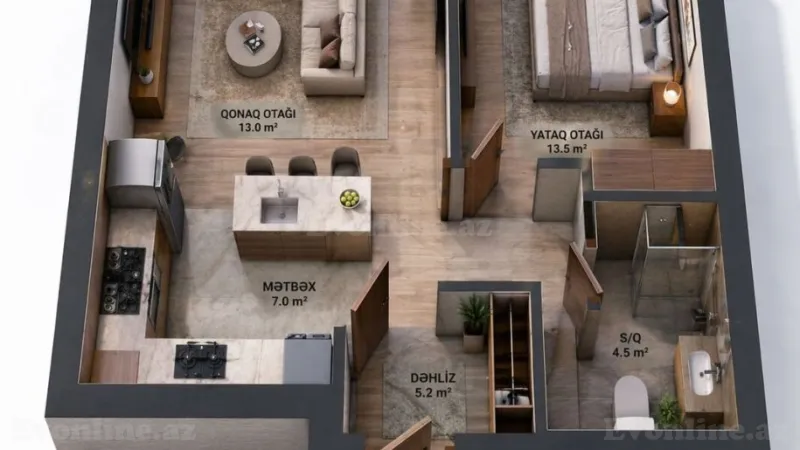 Satılır 1 otaqlı Mənzil Yeni tikili 50 m² Xətai r. - şəkil 2