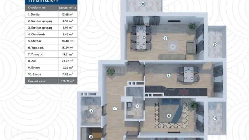Satılır 3 otaqlı Mənzil Yeni tikili 126 m² Koroğlu m. - şəkil 4