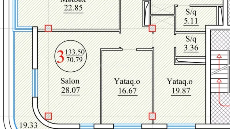 Satılır 3 otaqlı Mənzil Yeni tikili 133 m² Nəsimi r. - şəkil 2
