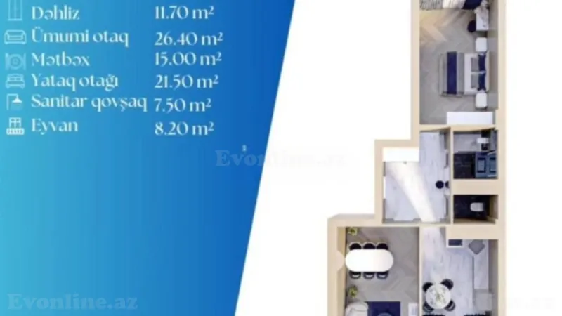 Satılır 2 otaqlı Mənzil Yeni tikili 93 m² 7-ci mikrorayon - şəkil 2