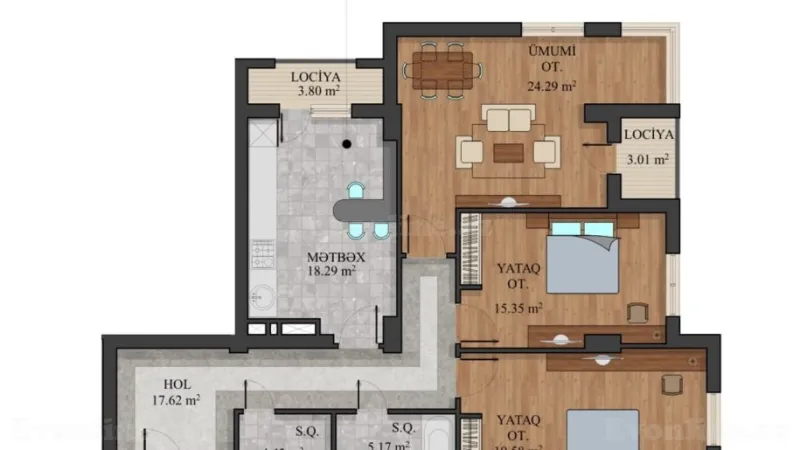 Satılır 3 otaqlı Mənzil Yeni tikili 112 m² Xətai r. - şəkil 2