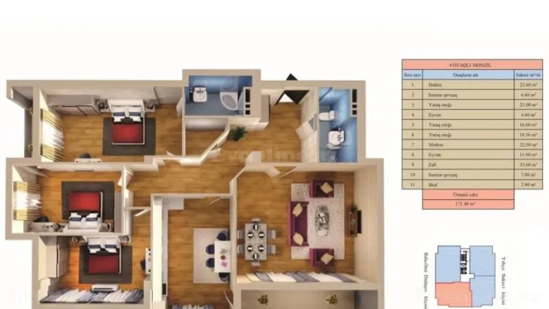 Satılır 4 otaqlı Mənzil Yeni tikili 172 m² Nəriman Nərimanov m. - şəkil 5