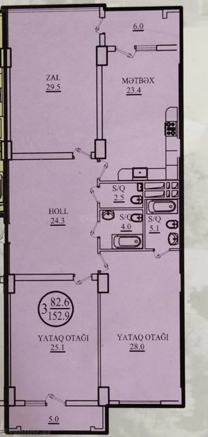 Satılır 3 otaqlı Mənzil Yeni tikili 153 m² Nəriman Nərimanov m. - şəkil 3