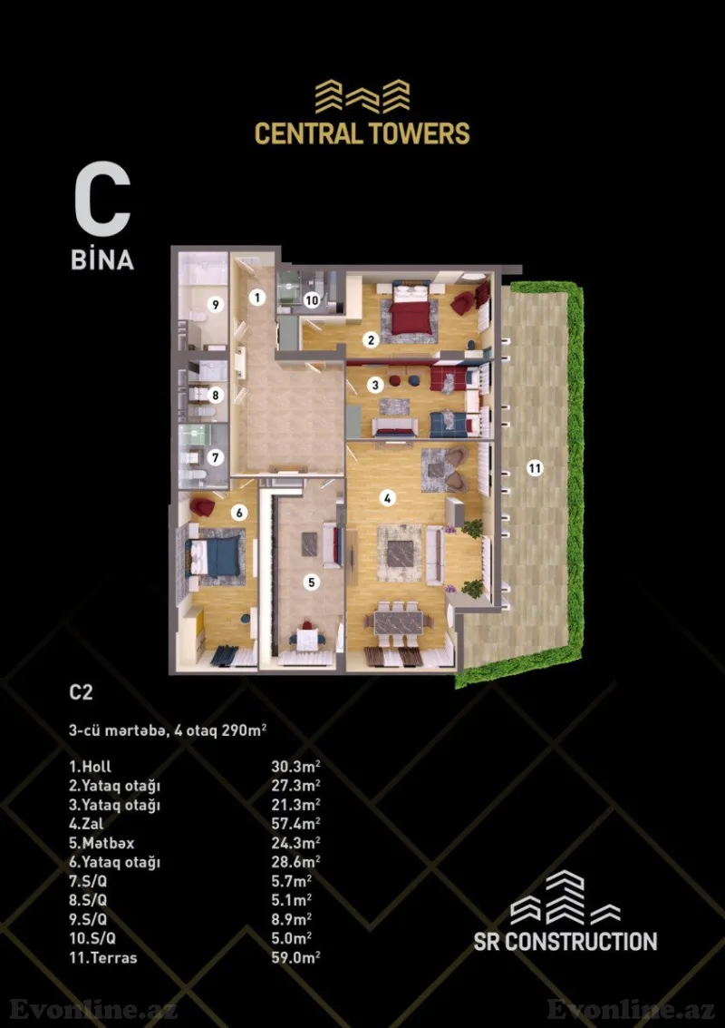 Satılır 4 otaqlı Mənzil Yeni tikili 290 m² Nizami m. - şəkil 5