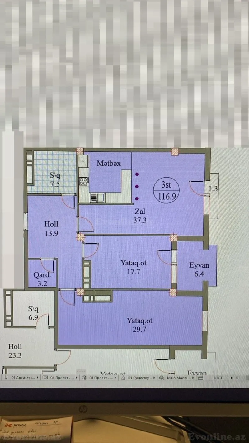 Satılır 3 otaqlı Mənzil Yeni tikili 117 m² 8 Noyabr m. - şəkil 2
