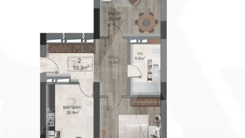 Satılır 2 otaqlı Mənzil Yeni tikili 93.3 m² Xətai m. - şəkil 2