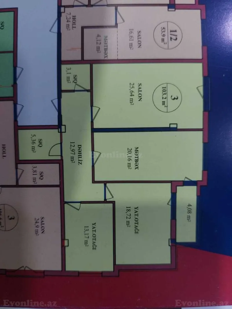 Satılır 3 otaqlı Mənzil Yeni tikili 103 m² Nəriman Nərimanov m. - şəkil 2