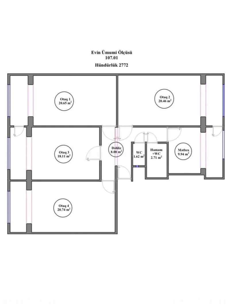 Satılır 4 otaqlı Mənzil Köhnə tikili 107 m² Nərimanov r. - şəkil 2