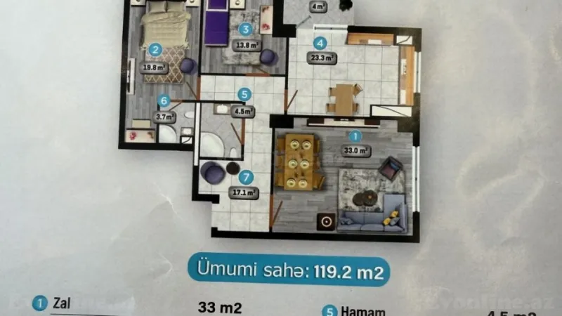 Satılır 3 otaqlı Mənzil Yeni tikili 120 m² Xətai m. - şəkil 4