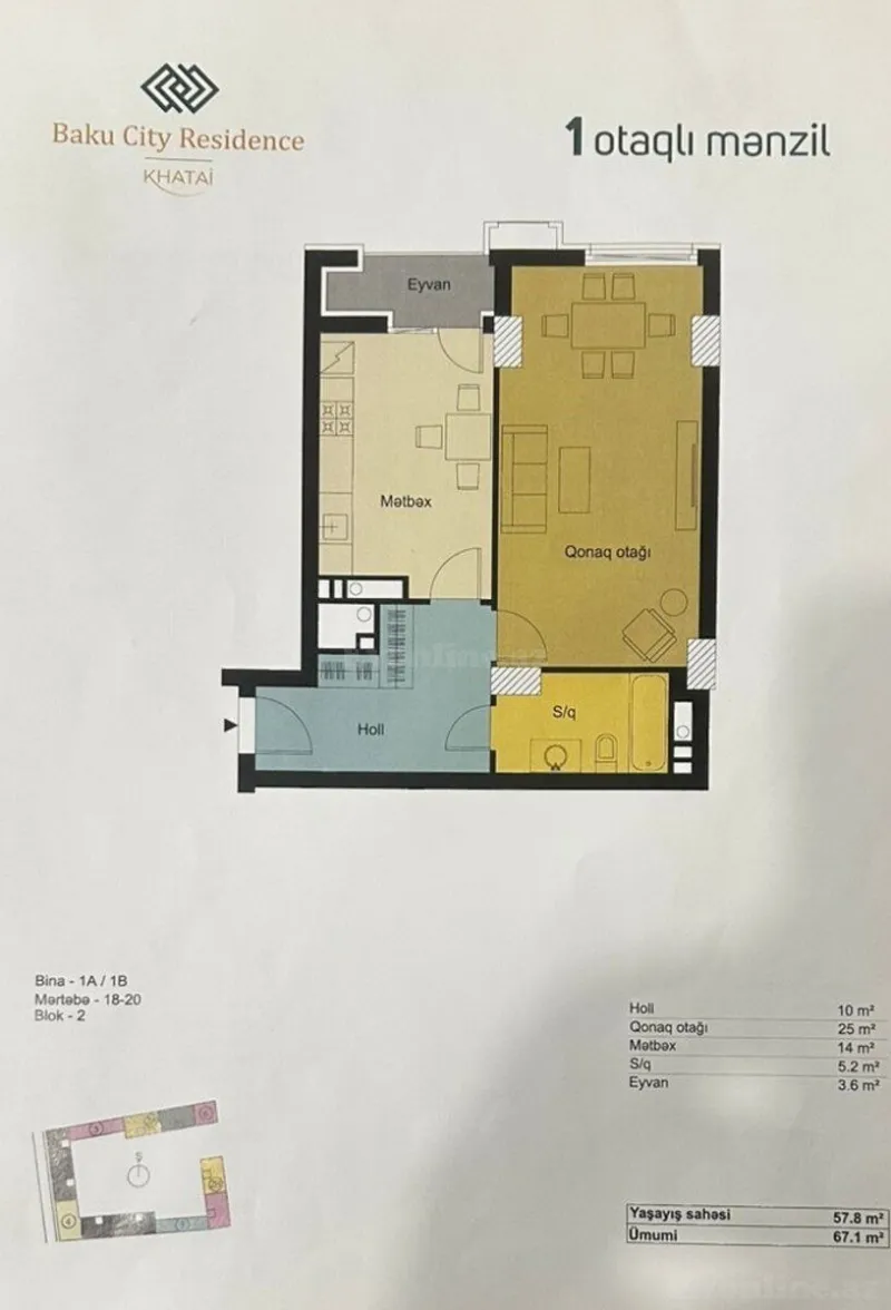 Satılır 2 otaqlı Mənzil Yeni tikili 67 m² Xətai m. - şəkil 3