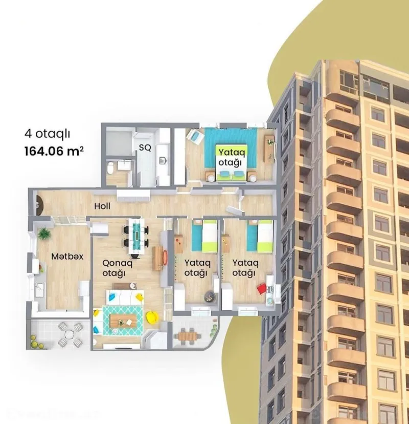 Satılır 4 otaqlı Mənzil Yeni tikili 164 m² Nəsimi m. - şəkil 11