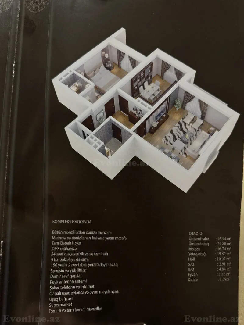 Satılır 2 otaqlı Mənzil Yeni tikili 100 m² Xətai m. - şəkil 4