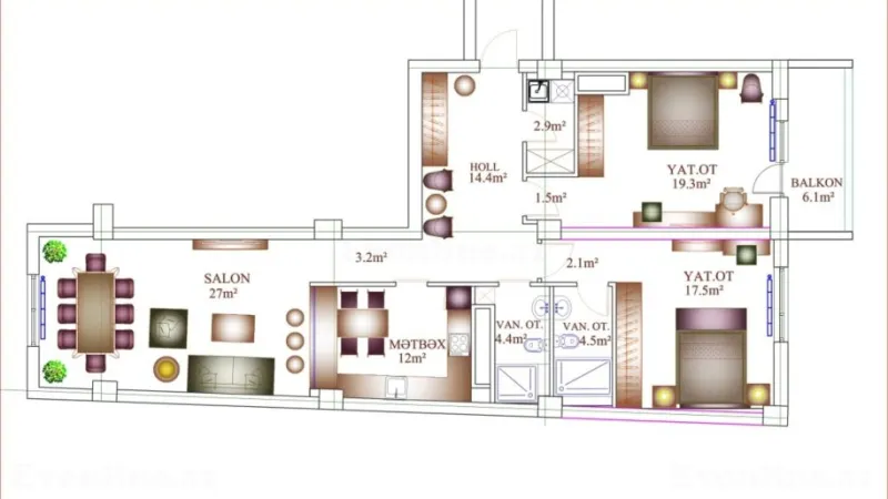 Satılır 3 otaqlı Mənzil Yeni tikili 119 m² Gənclik m. - şəkil 4