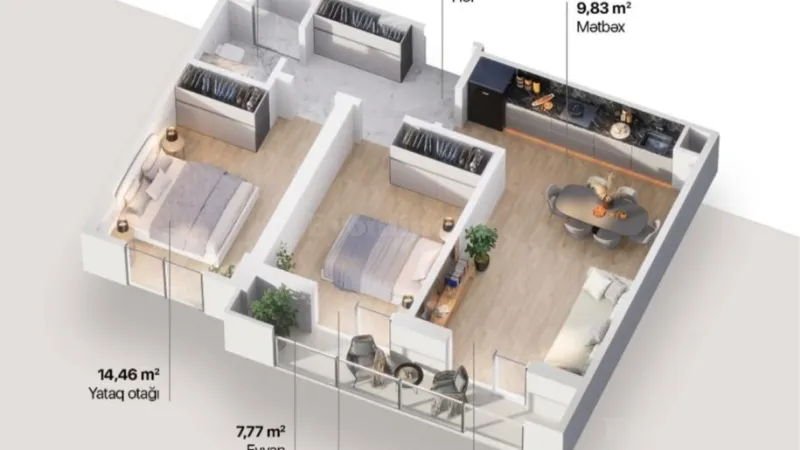Satılır 3 otaqlı Mənzil Yeni tikili 72 m² Yasamal - şəkil 17