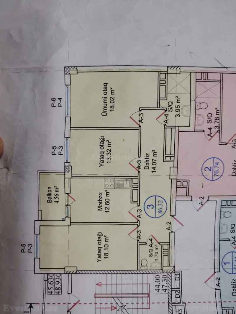 Satılır 3 otaqlı Mənzil Yeni tikili 86.3 m² Qara Qarayev m. - şəkil 2