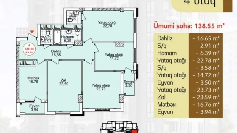 Satılır 4 otaqlı Mənzil Yeni tikili 140 m² 8-ci mikrorayon