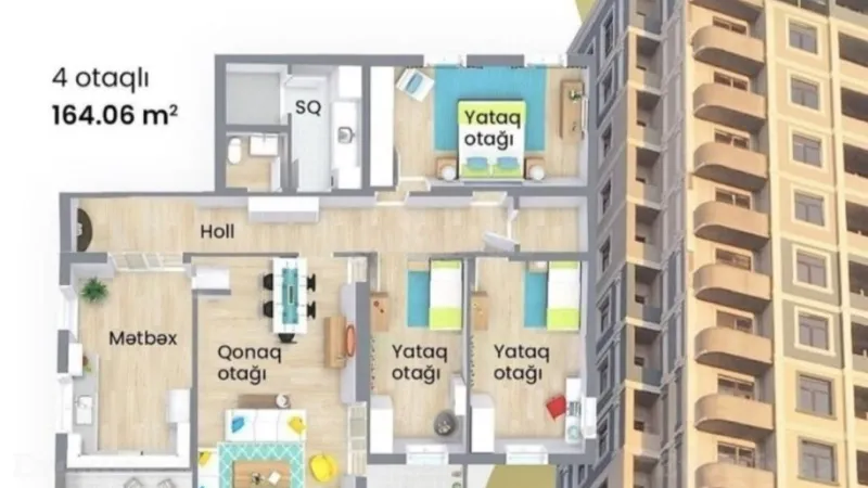 Satılır 4 otaqlı Mənzil Yeni tikili 164 m² Nəsimi r. - şəkil 3