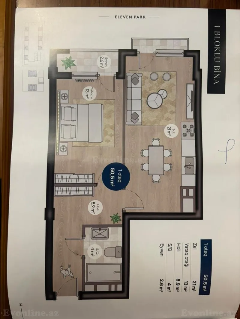 Satılır 2 otaqlı Mənzil Yeni tikili 51 m² 8 Noyabr m. - şəkil 5