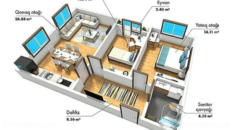 Satılır 3 otaqlı Mənzil Yeni tikili 70 m² Suraxanı r. - şəkil 12