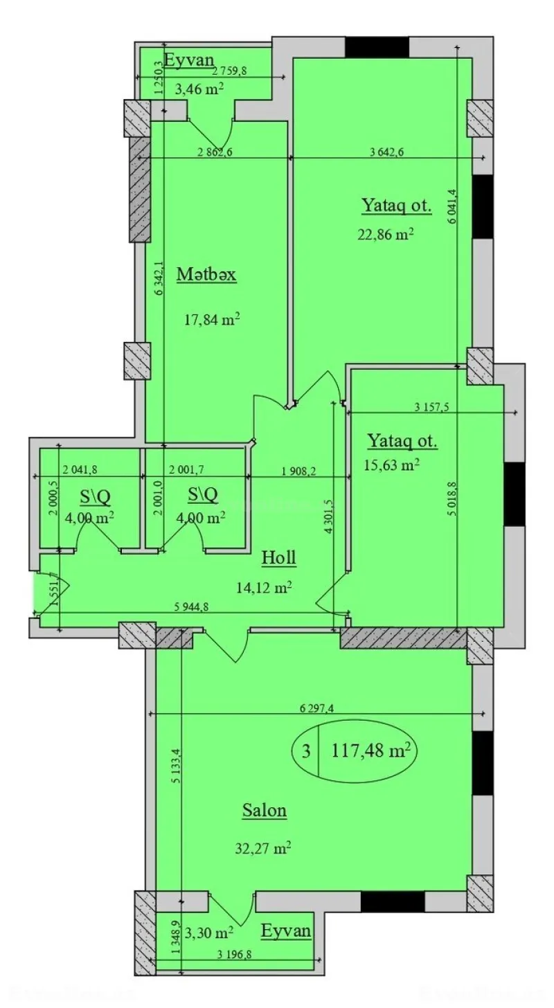 Satılır 3 otaqlı Mənzil Yeni tikili 117 m² 20 Yanvar m. - şəkil 7