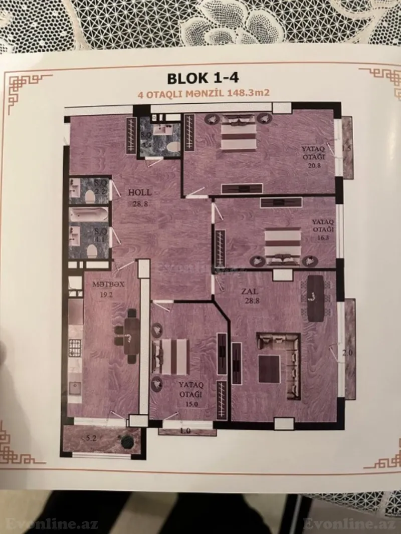 Satılır 4 otaqlı Mənzil Yeni tikili 150 m² 28 May m. - şəkil 2