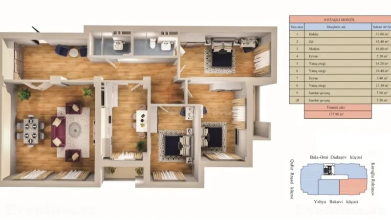Satılır 4 otaqlı Mənzil Yeni tikili 177.9 m² Gənclik m. - şəkil 23