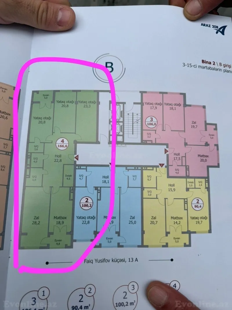 Satılır 4 otaqlı Mənzil Yeni tikili 166 m² Nəriman Nərimanov m. - şəkil 3