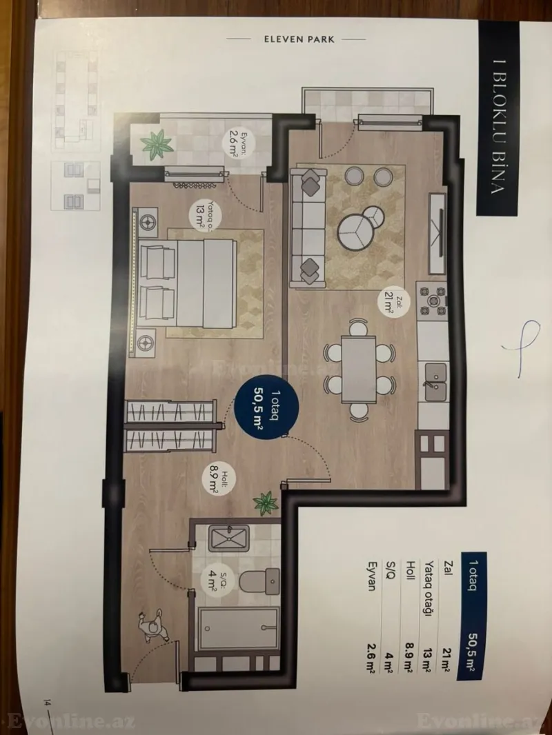 Satılır 2 otaqlı Mənzil Yeni tikili 52 m² Nəsimi r. - şəkil 3