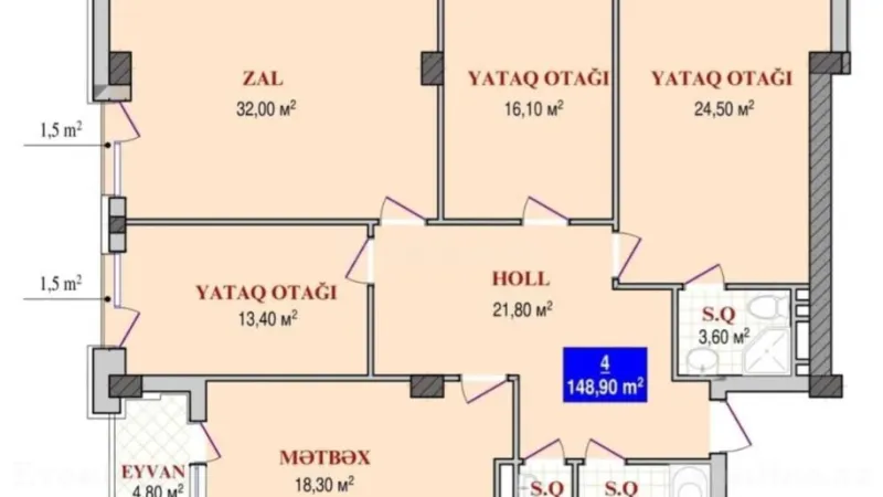 Satılır 4 otaqlı Mənzil Yeni tikili 149 m² Nəsimi r. - şəkil 2