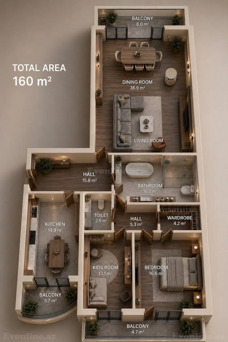 Satılır 3 otaqlı Mənzil Yeni tikili 160 m² 28 May m. - şəkil 4