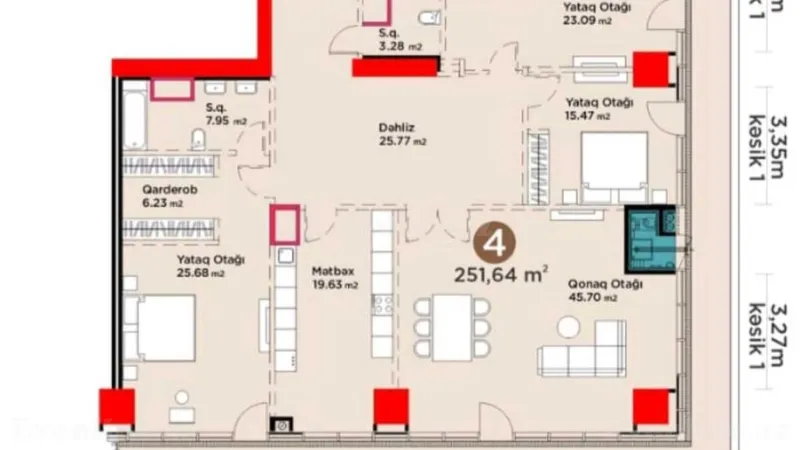 Satılır 4 otaqlı Mənzil Yeni tikili 251.6 m² Xətai m. - şəkil 3