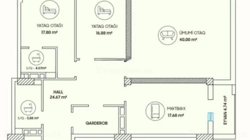 Satılır 3 otaqlı Mənzil Yeni tikili 135 m² Yasamal r. - şəkil 7