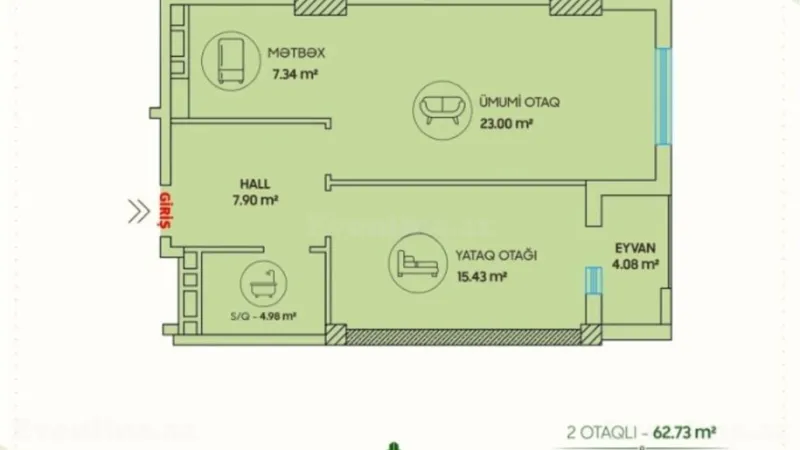 Satılır 2 otaqlı Mənzil Yeni tikili 65 m² Yasamal r. - şəkil 14