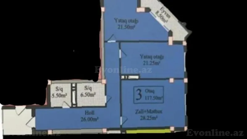 Satılır 3 otaqlı Mənzil Yeni tikili 117.5 m² Nəriman Nərimanov m. - şəkil 2
