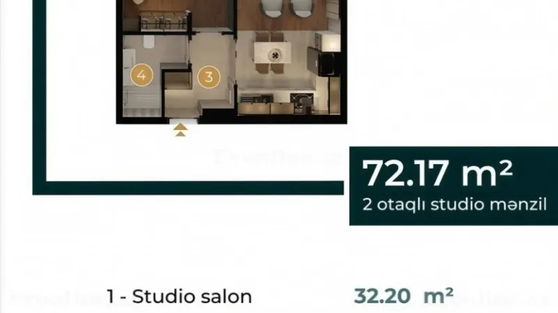 Satılır 2 otaqlı Mənzil Yeni tikili 72.5 m² Biləcəri - şəkil 3