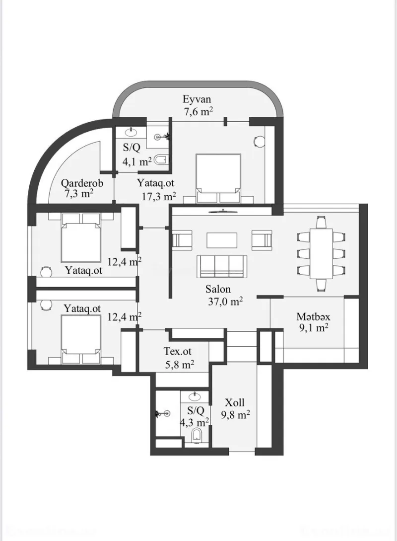 Satılır 3 otaqlı Mənzil Yeni tikili 115 m² Yasamal - şəkil 10