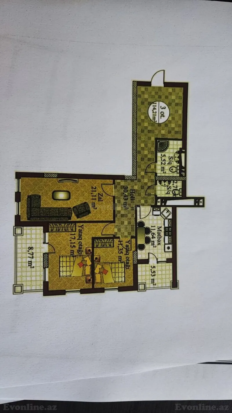 Satılır 3 otaqlı Mənzil Yeni tikili 114.2 m² Nizami m. - şəkil 2