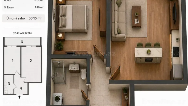 1 otaqlı Mənzil 50.1 m² Binəqədi Satılır