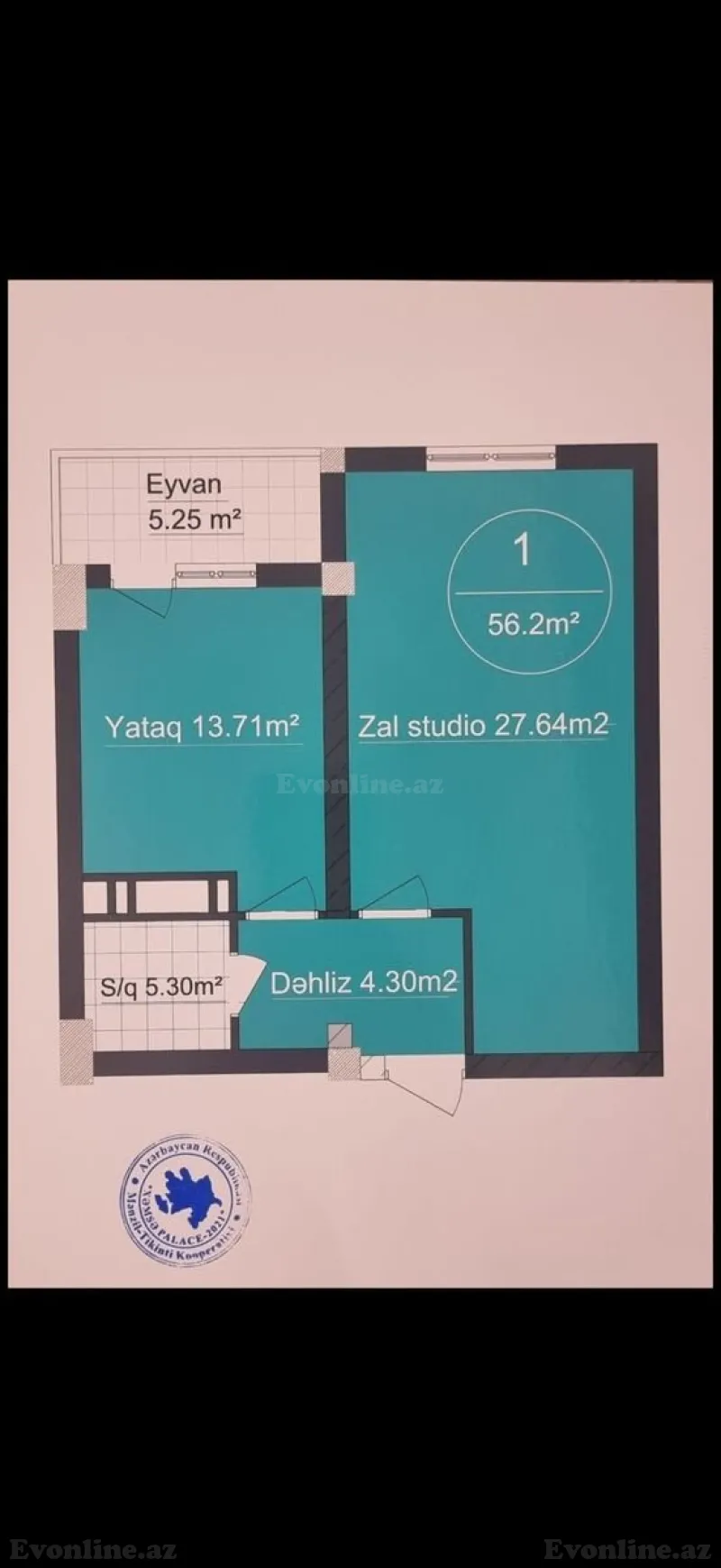 Satılır 1 otaqlı Mənzil Yeni tikili 56.2 m² Azadlıq prospekti m. - şəkil 2