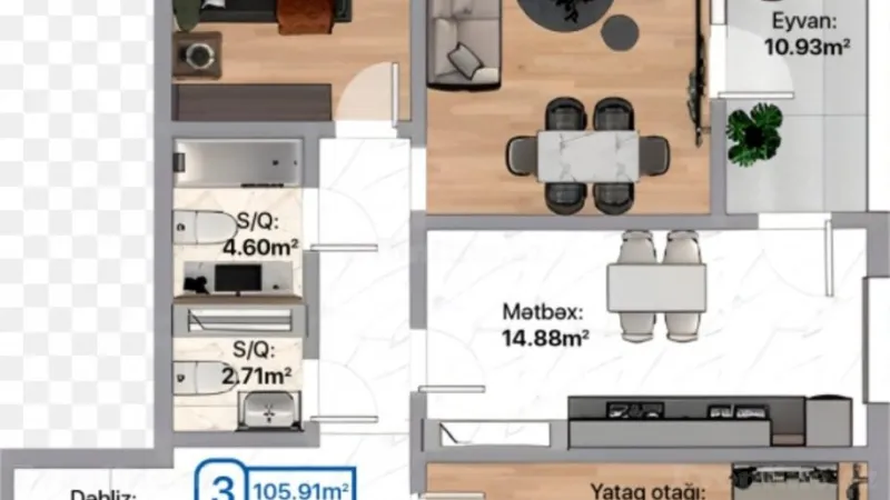 Satılır 3 otaqlı Mənzil Yeni tikili 105.9 m² Xırdalan - şəkil 14
