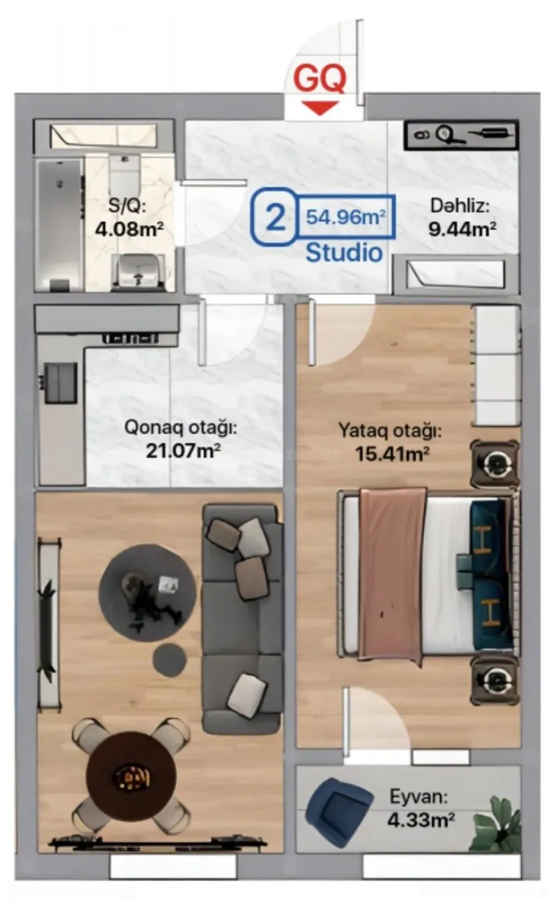 Satılır 2 otaqlı Mənzil Yeni tikili 55 m² Xırdalan - şəkil 2