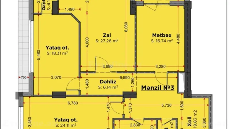 Satılır 3 otaqlı Mənzil Yeni tikili 147.3 m² Elmlər Akademiyası m. - şəkil 12