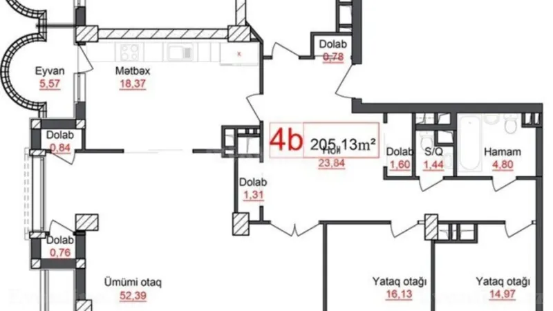 Satılır 4 otaqlı Mənzil Yeni tikili 205.2 m² Yasamal - şəkil 2