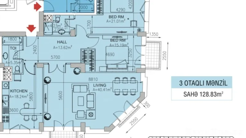 Satılır 3 otaqlı Mənzil Yeni tikili 129 m² Xətai r. - şəkil 2